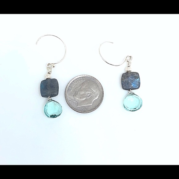 Labradorite & Aquamarine Small Dangle Earring - Picture 5 of 6